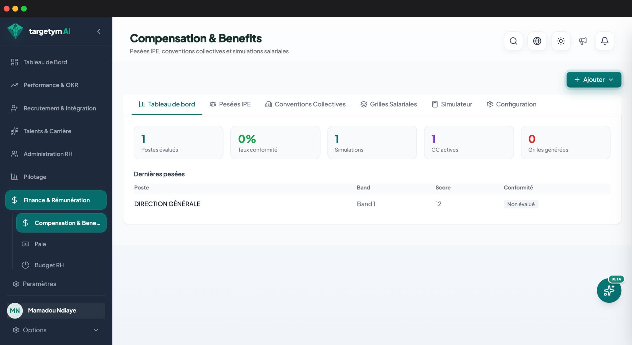 Écran Compensation & Benefits : pesées et conventions