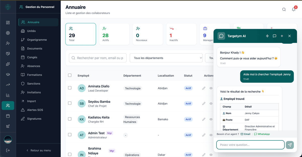 Assistant IA - Recherche employé